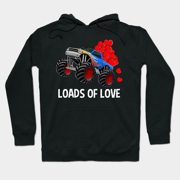 Loads Of Love Monster Truck Valentines Day Gift Boys Hoodie by HCMGift